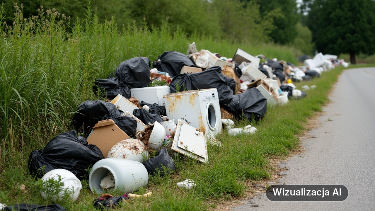 Jak zgłosić nielegalne podrzucanie odpadów w Rumi? (wizualizacja AI)