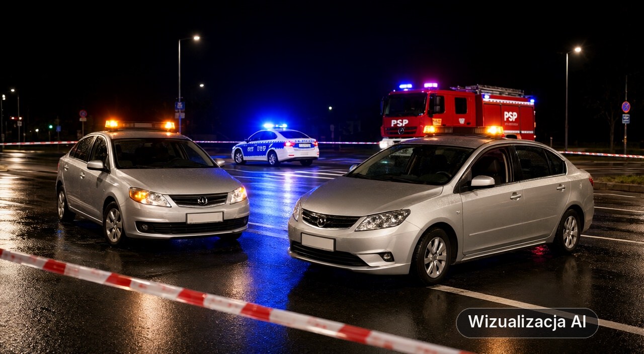 Wypadek na skrzyżowaniu. Jedna osoba w szpitalu (wizualizacja AI)