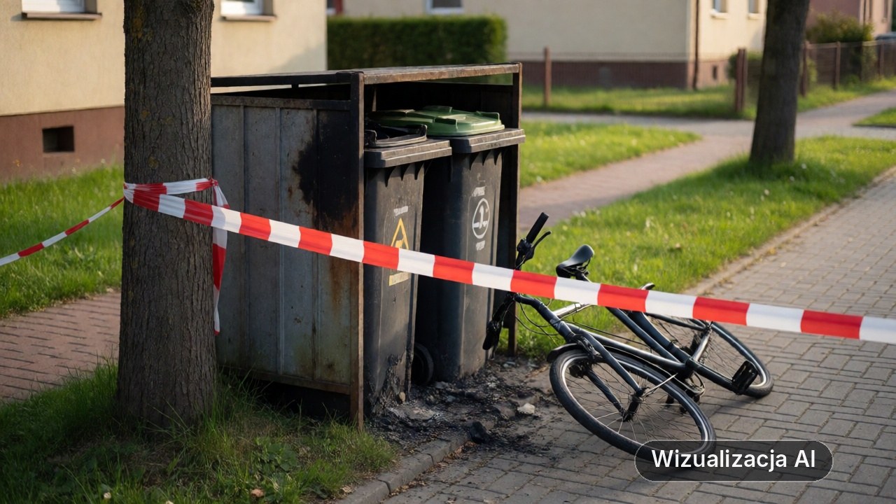 Kolejny nocny ogień na ul. Wrocławskiej (wizualizacja AI)